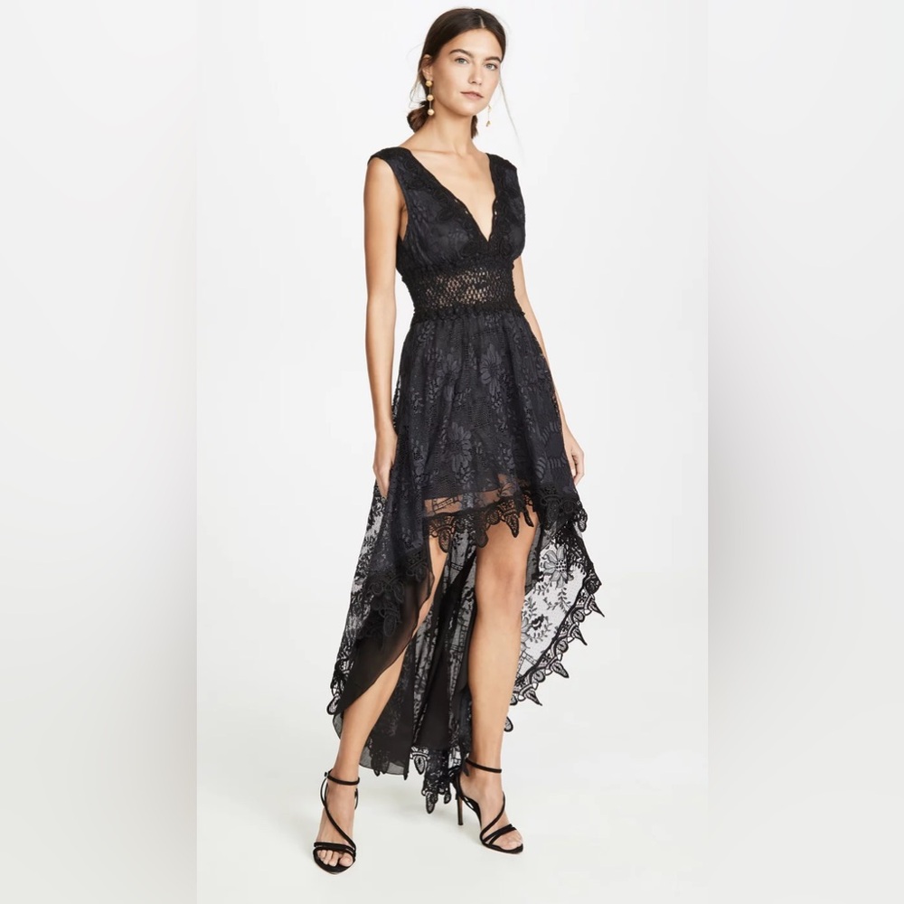 Temptation Positano hi/low lace dress, black, size XS, NWOT